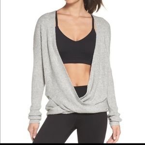 Zella Nordstrom Gray Ribbed Wrap Front Sweater M